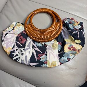 Floral Print Handbag with Bamboo Handle y2k